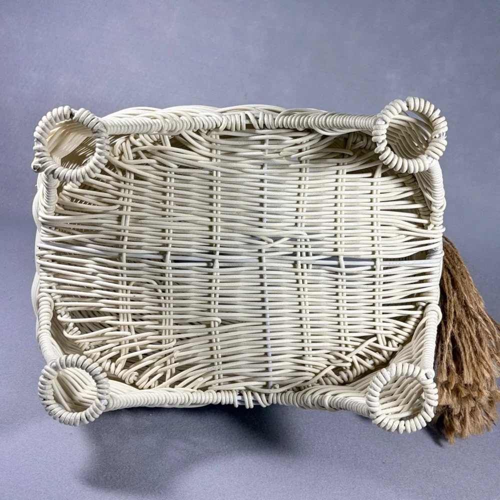 Whimsical Unicorn Storage Basket Display White Rattan Wicker Decor Boho Cottage